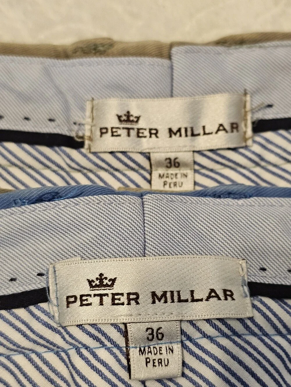 Lot of 2 Peter Millar Men’s Flat Front Chino Golf Shorts Size 36 Tan & Blue euc